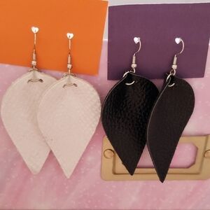 set of black & white faux leather earrings